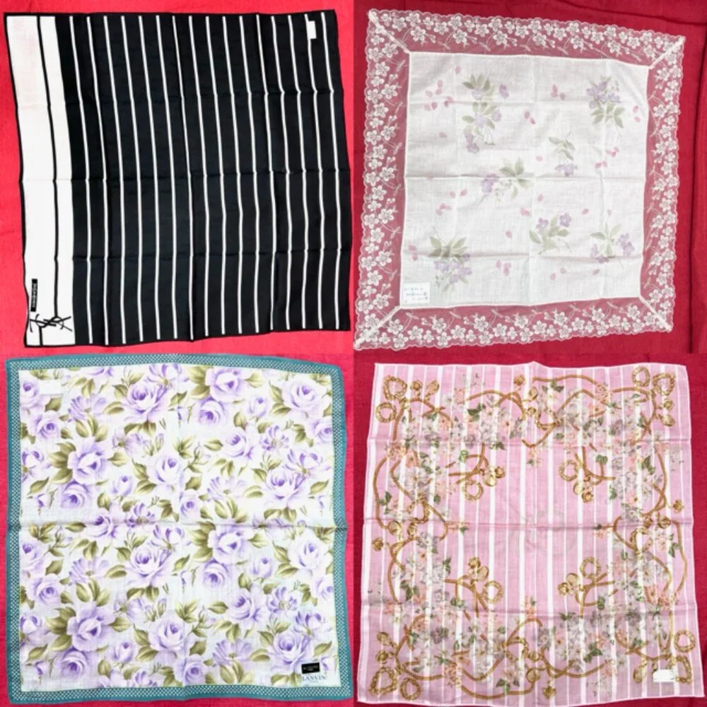 BUNDLE 4:   YSL-LANVIN-NINA RICCI-JP  MiniScarf/Handker Cotton/Silk 25